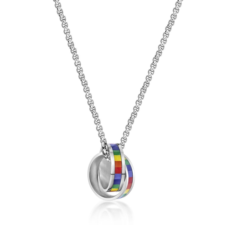 Interlocking Rings Rainbow Pendant in Stainless Steel