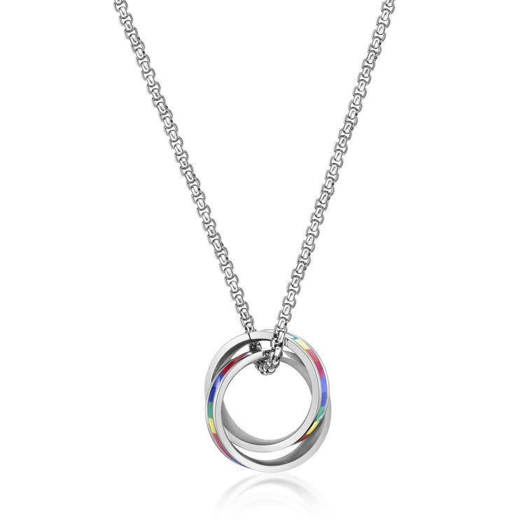 Interlocking Rings Rainbow Pendant in Stainless Steel