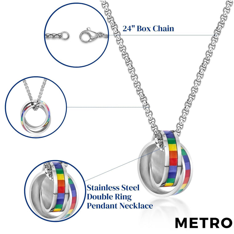 Interlocking Rings Rainbow Pendant in Stainless Steel