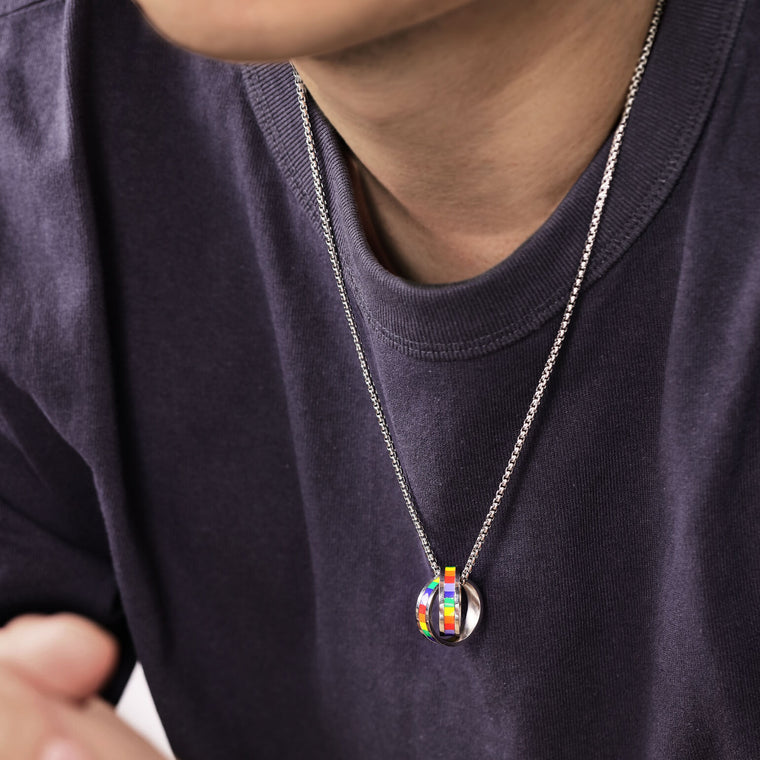 Interlocking Rings Rainbow Pendant in Stainless Steel