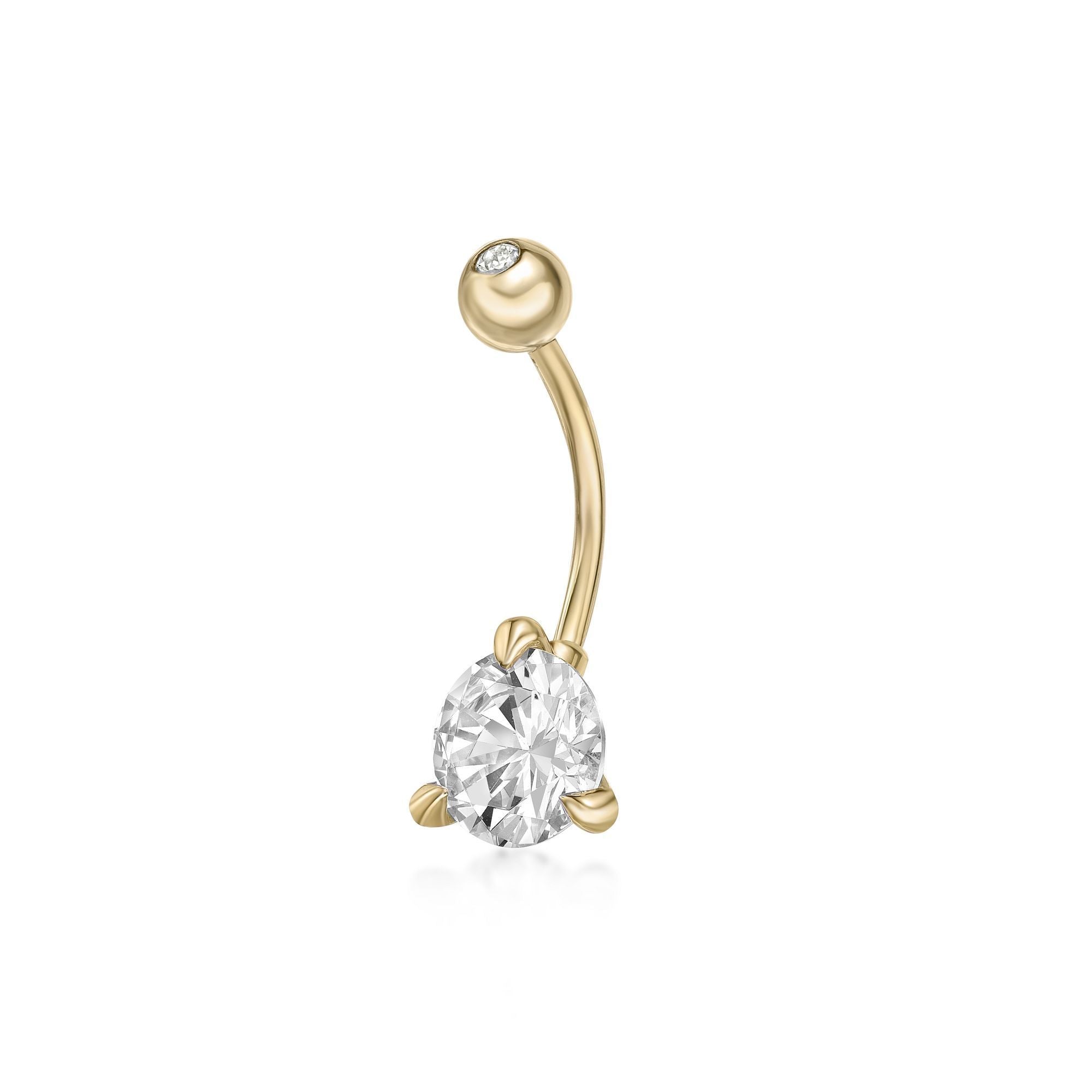 10K Yellow Gold 8 MM Cubic Zirconia Belly Ring