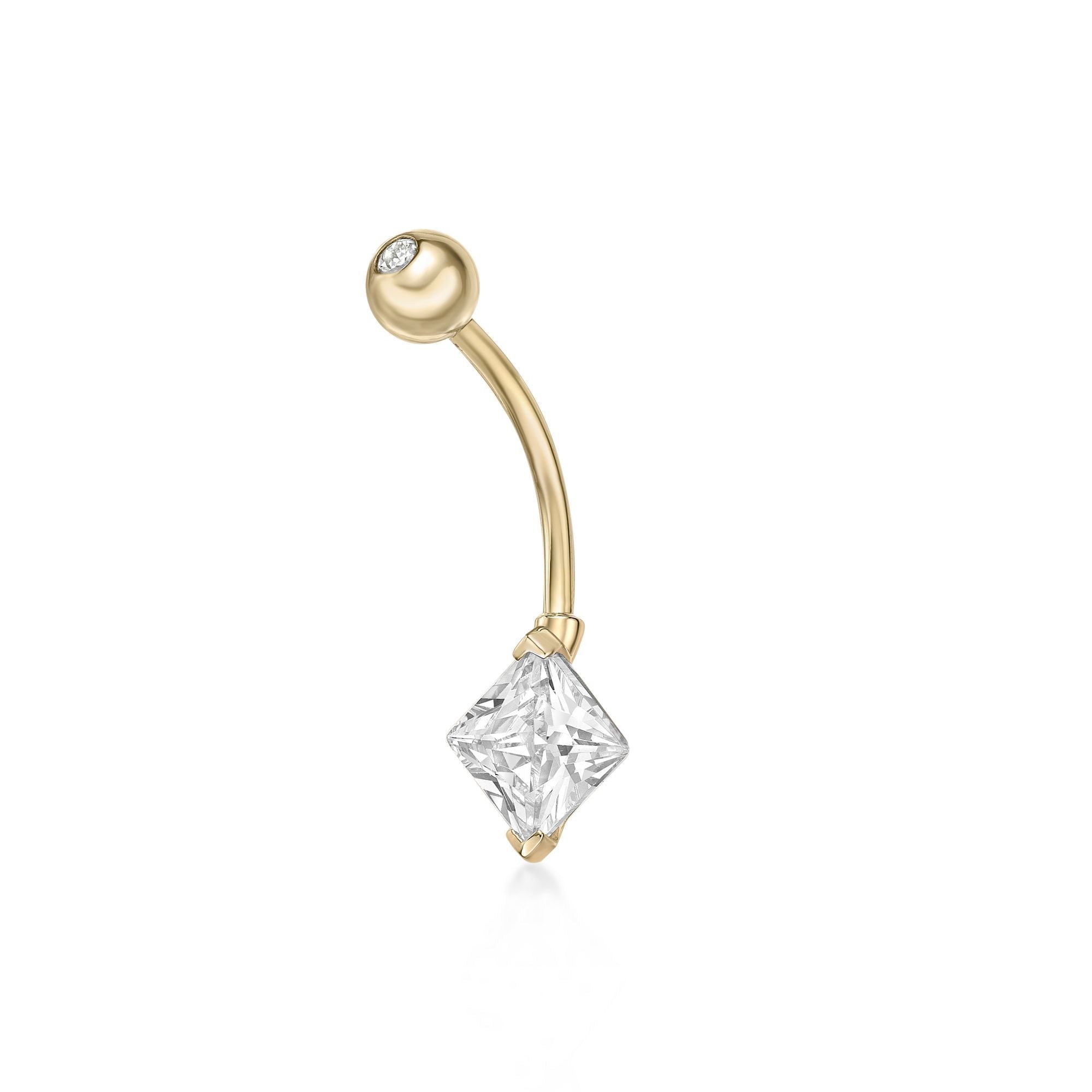10K Yellow Gold 6 MM Princess Cubic Zirconia Belly Ring