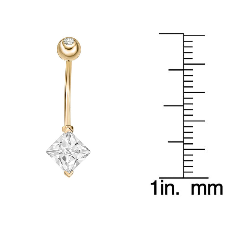 10K Yellow Gold 6 MM Princess Cubic Zirconia Belly Ring