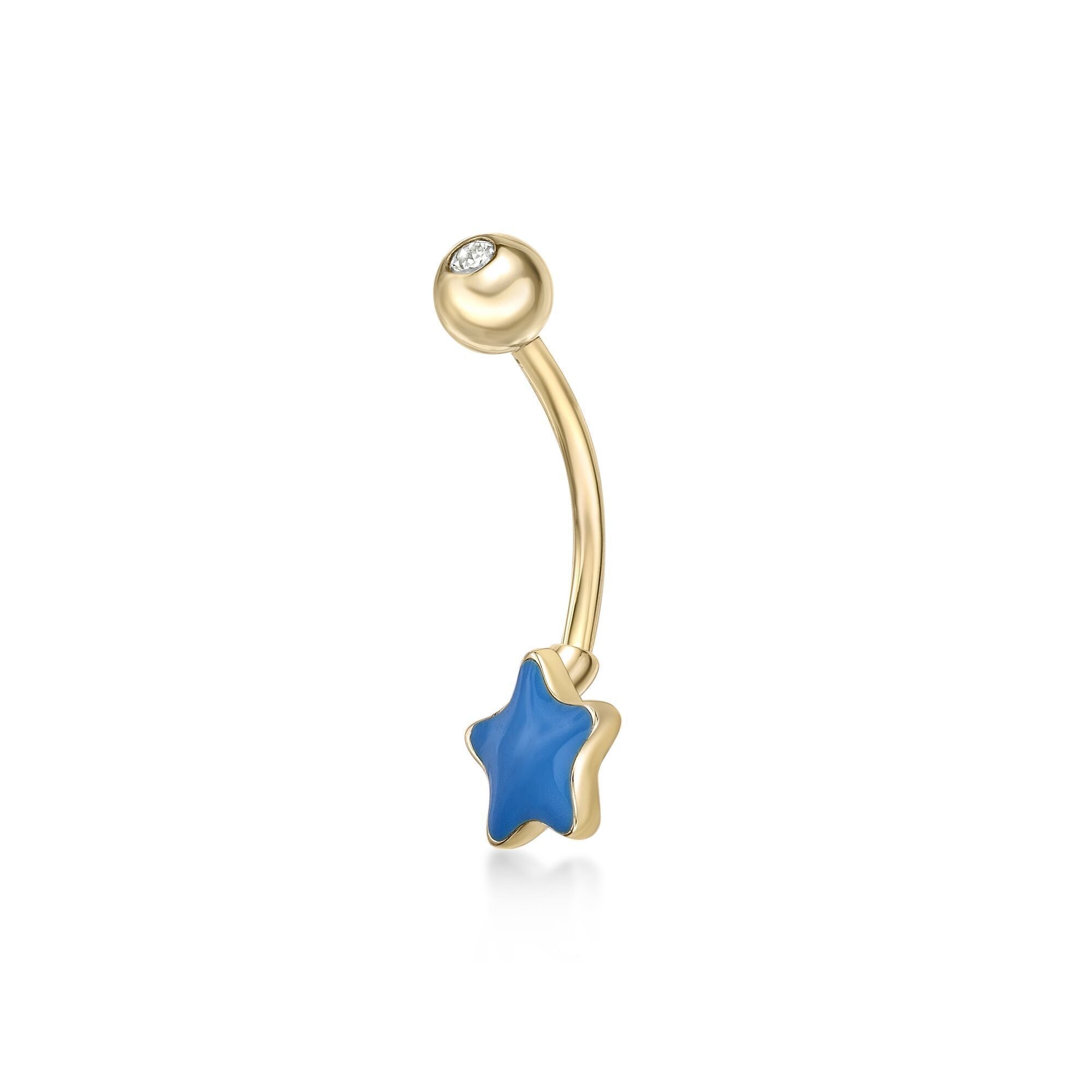 Blue Star Enamel Belly Ring - 16G