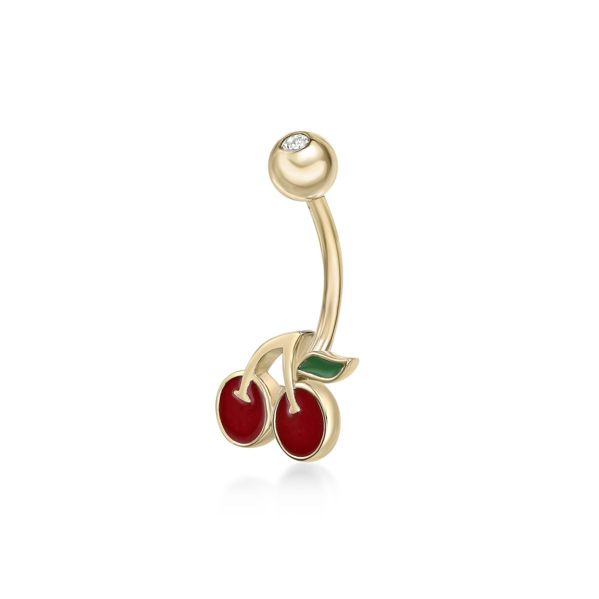 Cherry Enamel Belly Ring - 16G