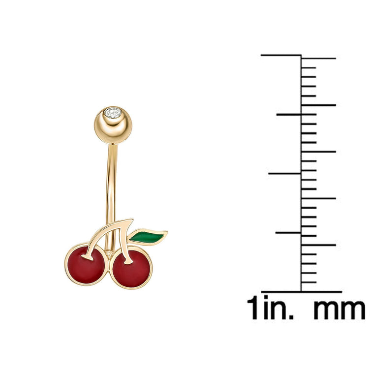 Cherry Enamel Belly Ring - 16G