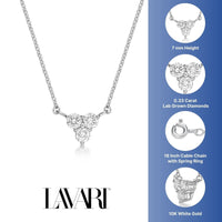 0.33 Carat Lab Grown Diamond 3 Stone Pyramid Pendant Necklace for Women in 10k White Gold on 18 Inch Chain (G-H, VS2-SI1) Spring Ring - 18 Inch Box Chain