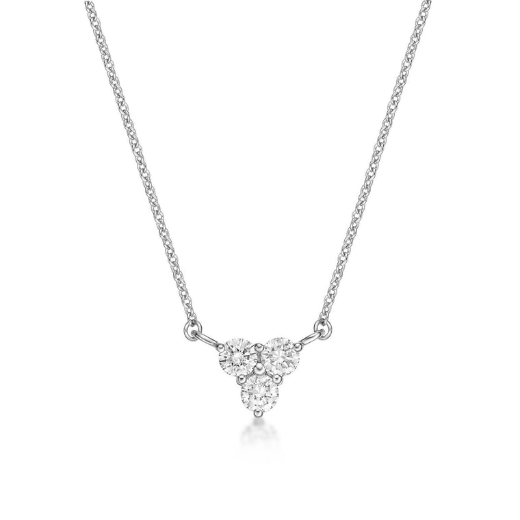 0.33 Carat Lab Grown Diamond 3 Stone Pyramid Pendant Necklace for Women in 10k White Gold on 18 Inch Chain (G-H, VS2-SI1) Spring Ring - 18 Inch Box Chain