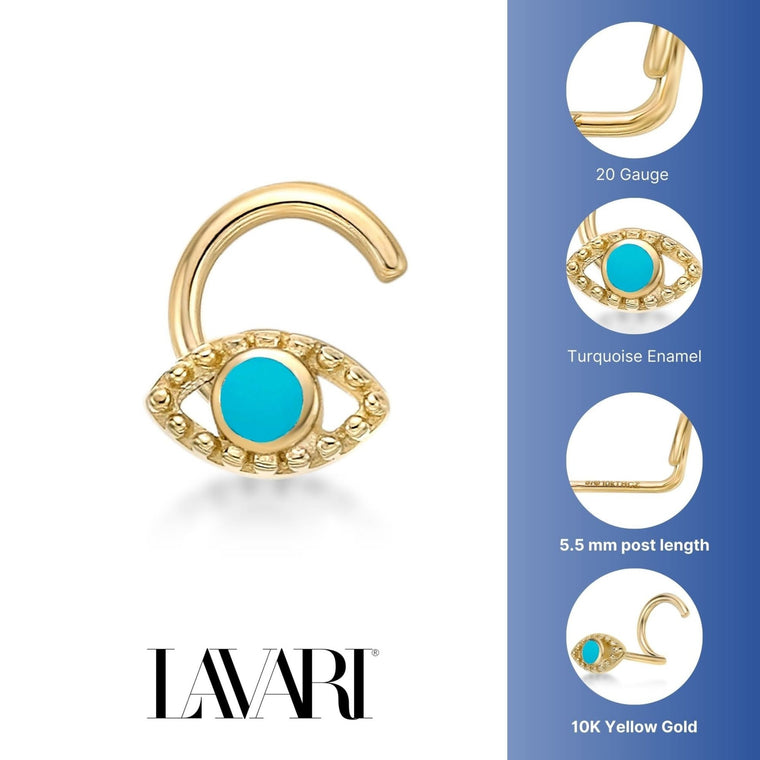 10K Gold Screw Evil Eye Nose Ring - 20G