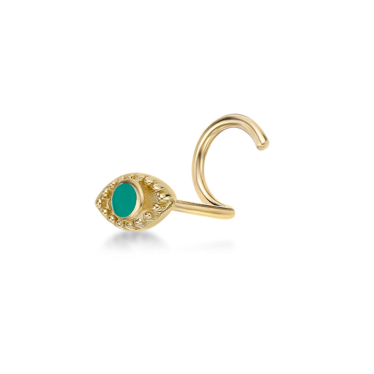 10K Gold Screw Evil Eye Nose Ring - 20G