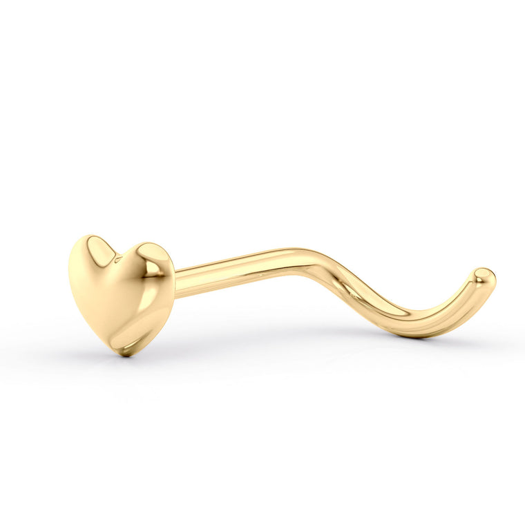 14K Heart Curved Nose Ring - 20G