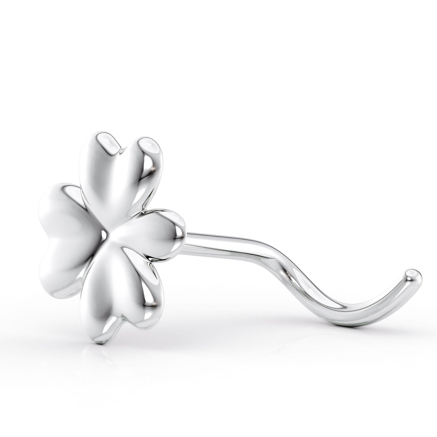 14K Clover Curved Nose Ring - 20G