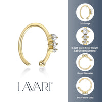 14K Gold Three-Stone 0.025 Carat Lab Grown Diamond Nose Hoop - 20G