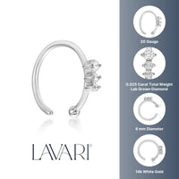 14K Gold Three-Stone 0.025 Carat Lab Grown Diamond Nose Hoop - 20G