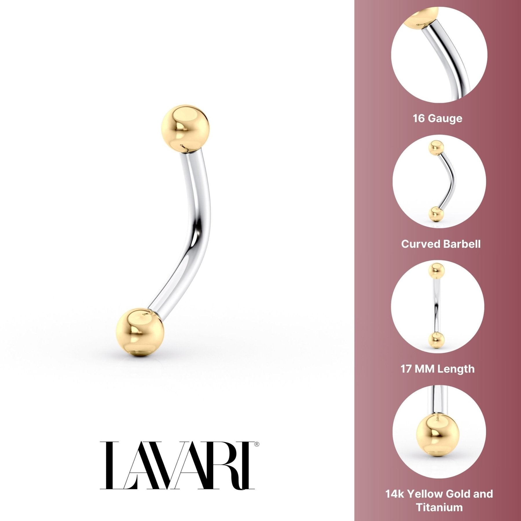 Banana Pin Barbell Eyebrow Piercing - 14G