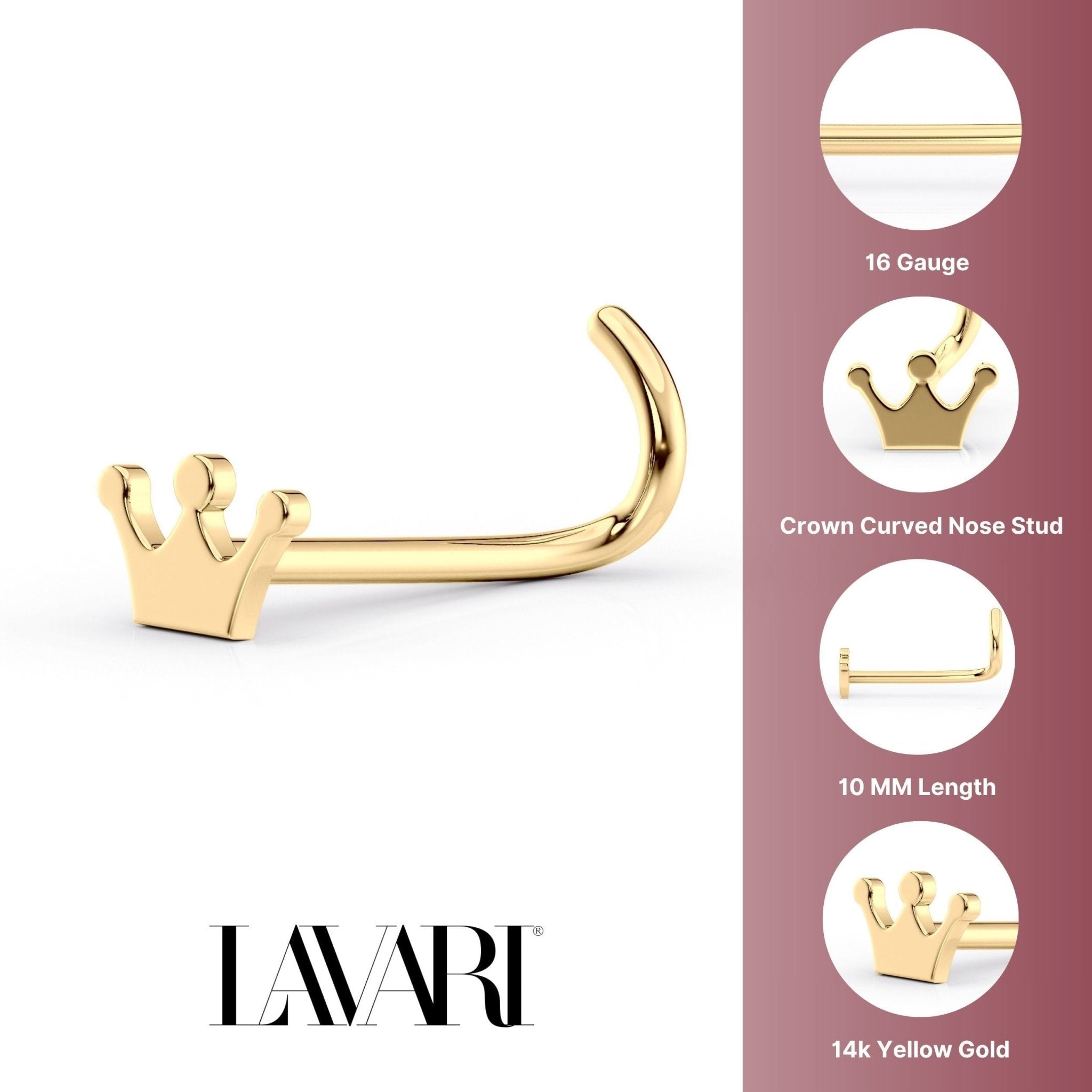 14K Crown Curved Nose Ring - 20G
