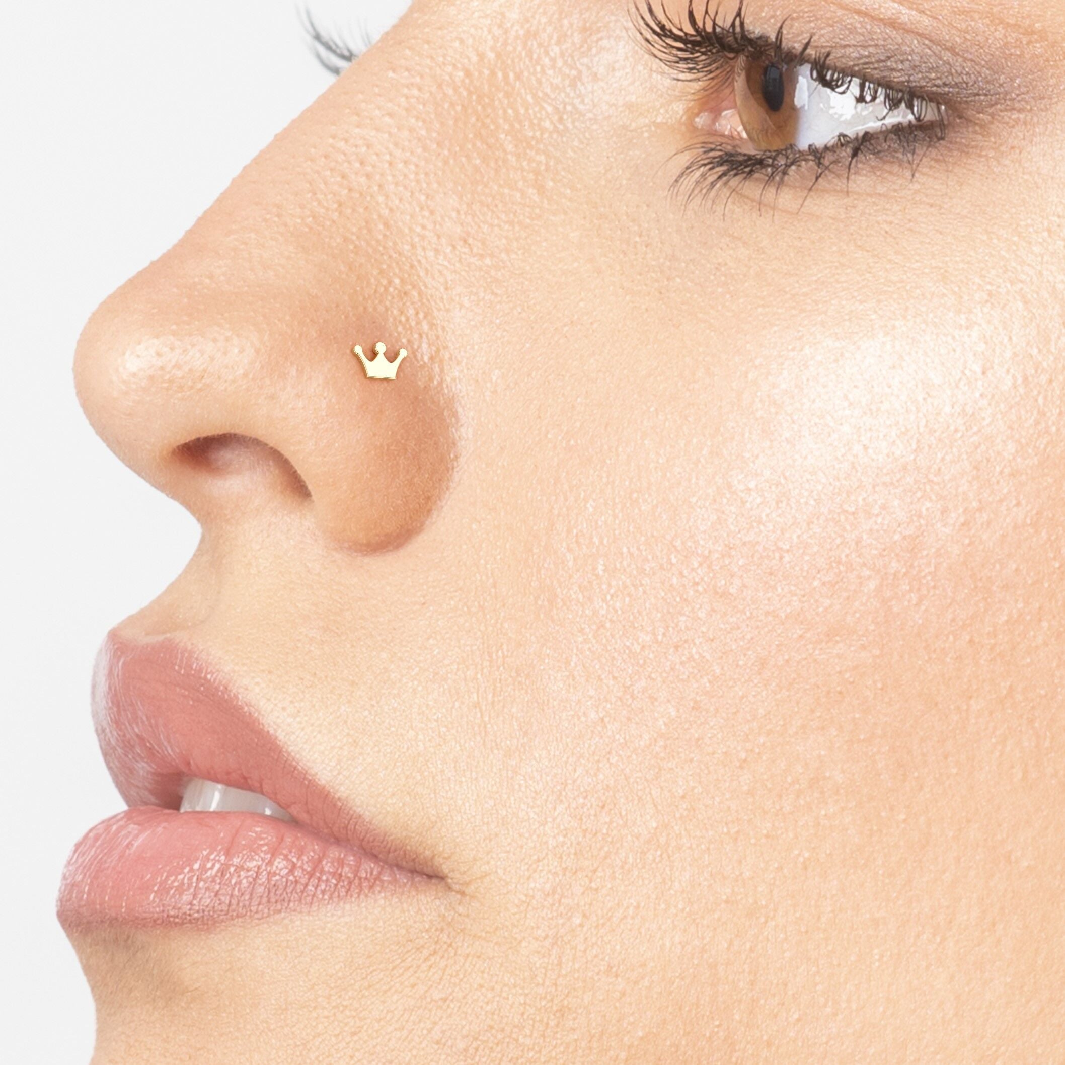 14K Crown Curved Nose Ring - 20G