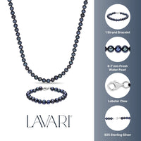 Black Pearl Necklace and Triple Strand Bracelet Gift Set