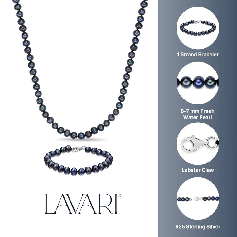 Black Pearl Necklace and Triple Strand Bracelet Gift Set