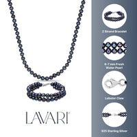 Black Pearl Necklace and Triple Strand Bracelet Gift Set