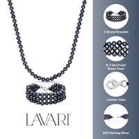 Black Pearl Necklace and Triple Strand Bracelet Gift Set