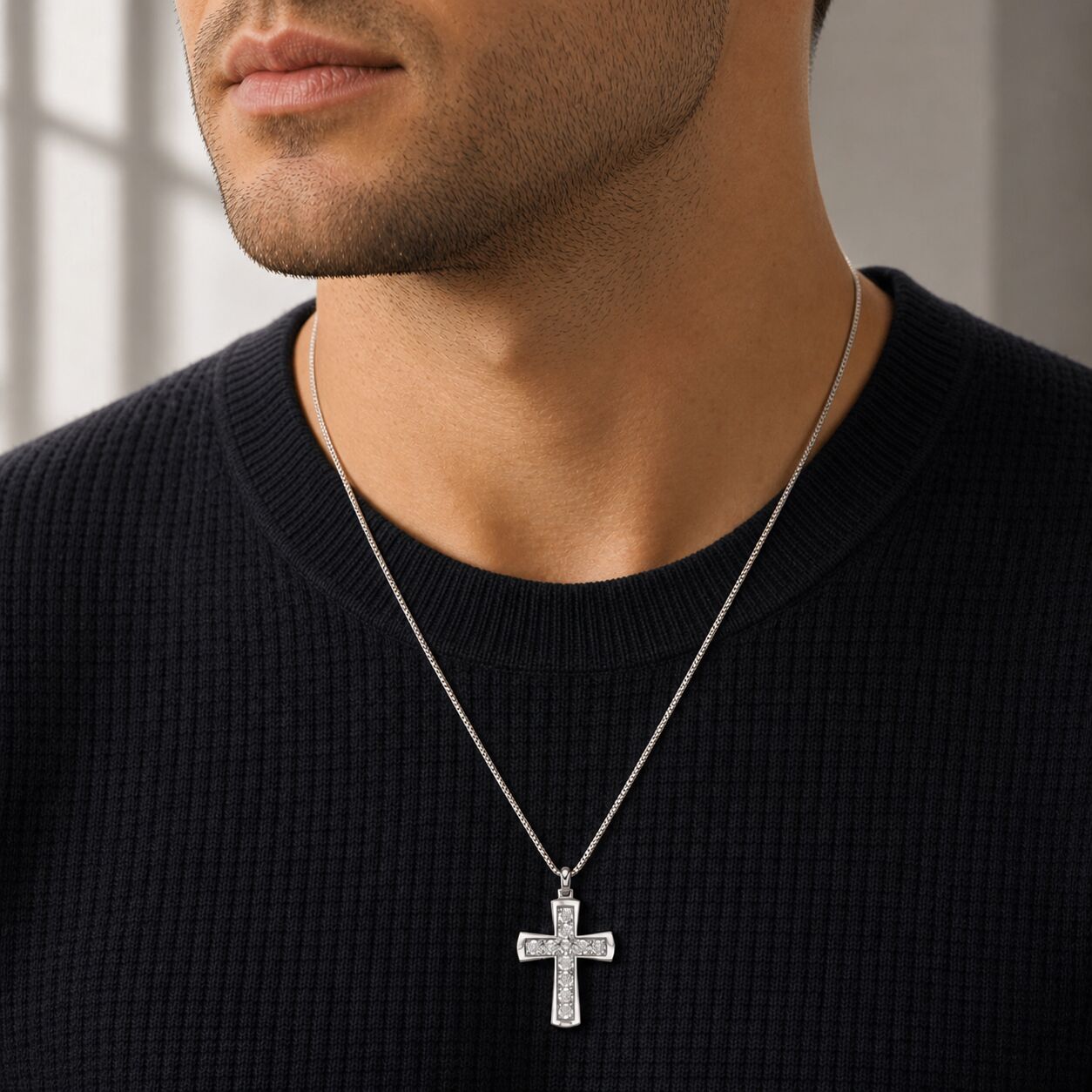 Men's Lab Grown Diamond Cross Pendant in Sterling Silver (1/2 ct. tw.)
