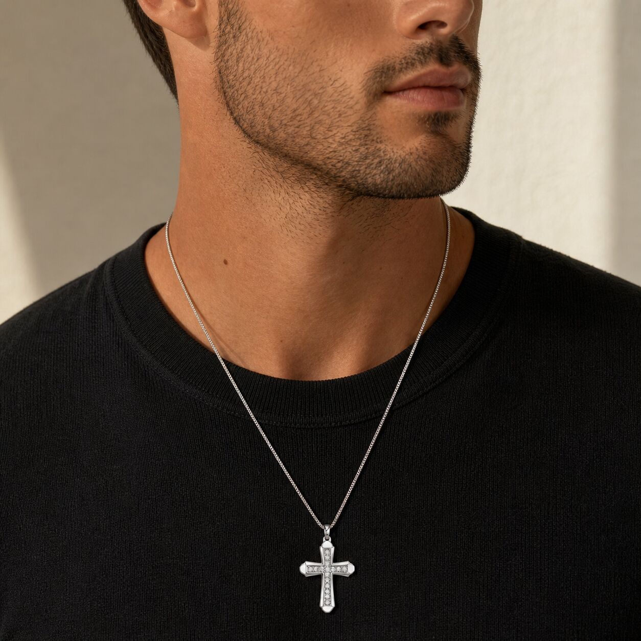 Men's Lab Grown Diamond Flared Cross Pendant in Sterling Silver (1/2 ct. tw.)