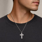 Men's Lab Grown Diamond Cross Pendant in Sterling Silver (1/2 ct. tw.)