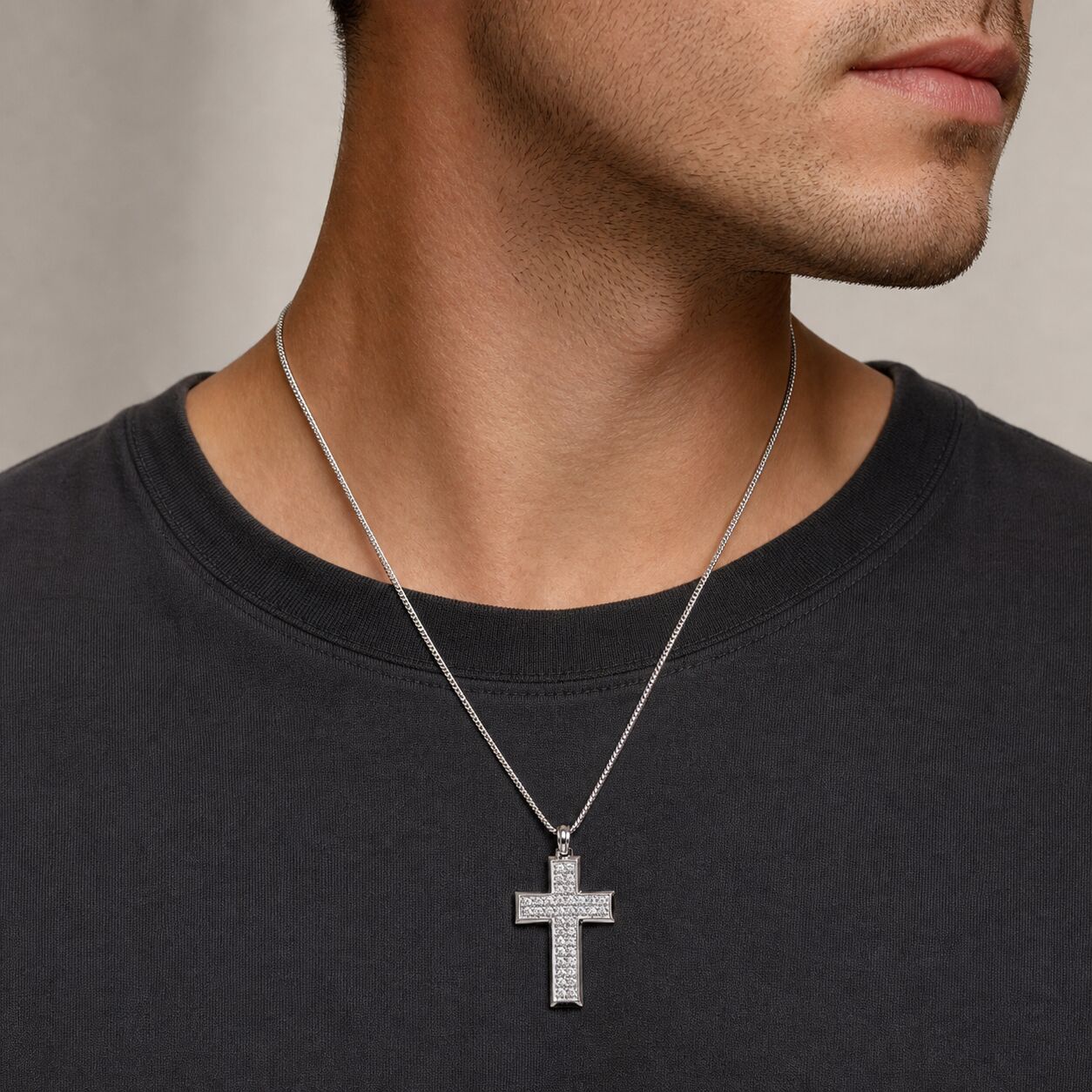 Men's Lab Grown Diamond Cross Pendant in Sterling Silver (1/2 ct. tw.)