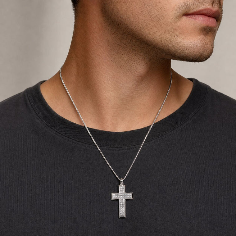 Men's Lab Grown Diamond Cross Pendant in Sterling Silver (1/2 ct. tw.)