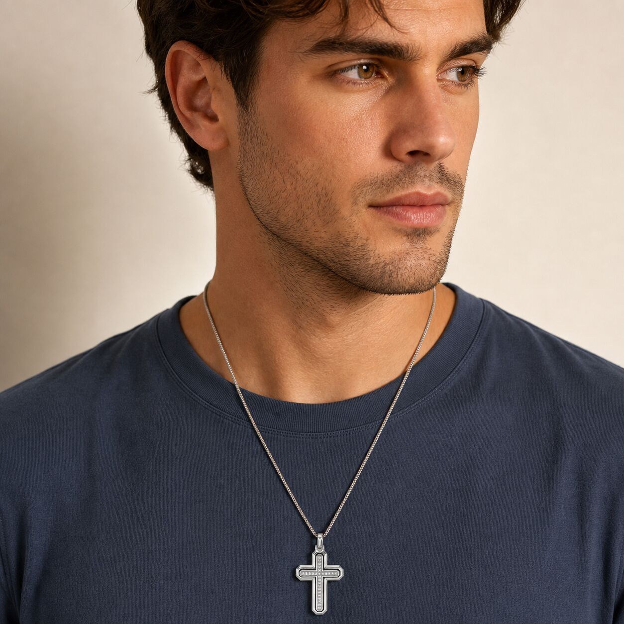 Men's Lab Grown Diamond Cross Pendant in Sterling Silver (1/2 ct. tw.)