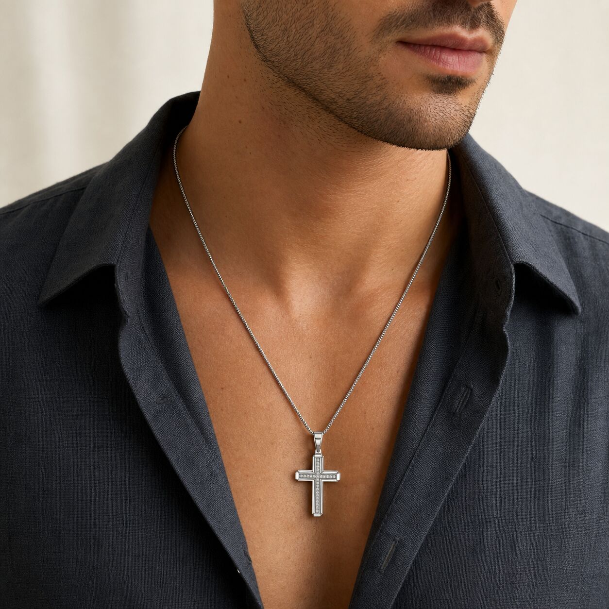 Men's Lab Grown Diamond Cross Pendant in Sterling Silver (1 ct. tw.)
