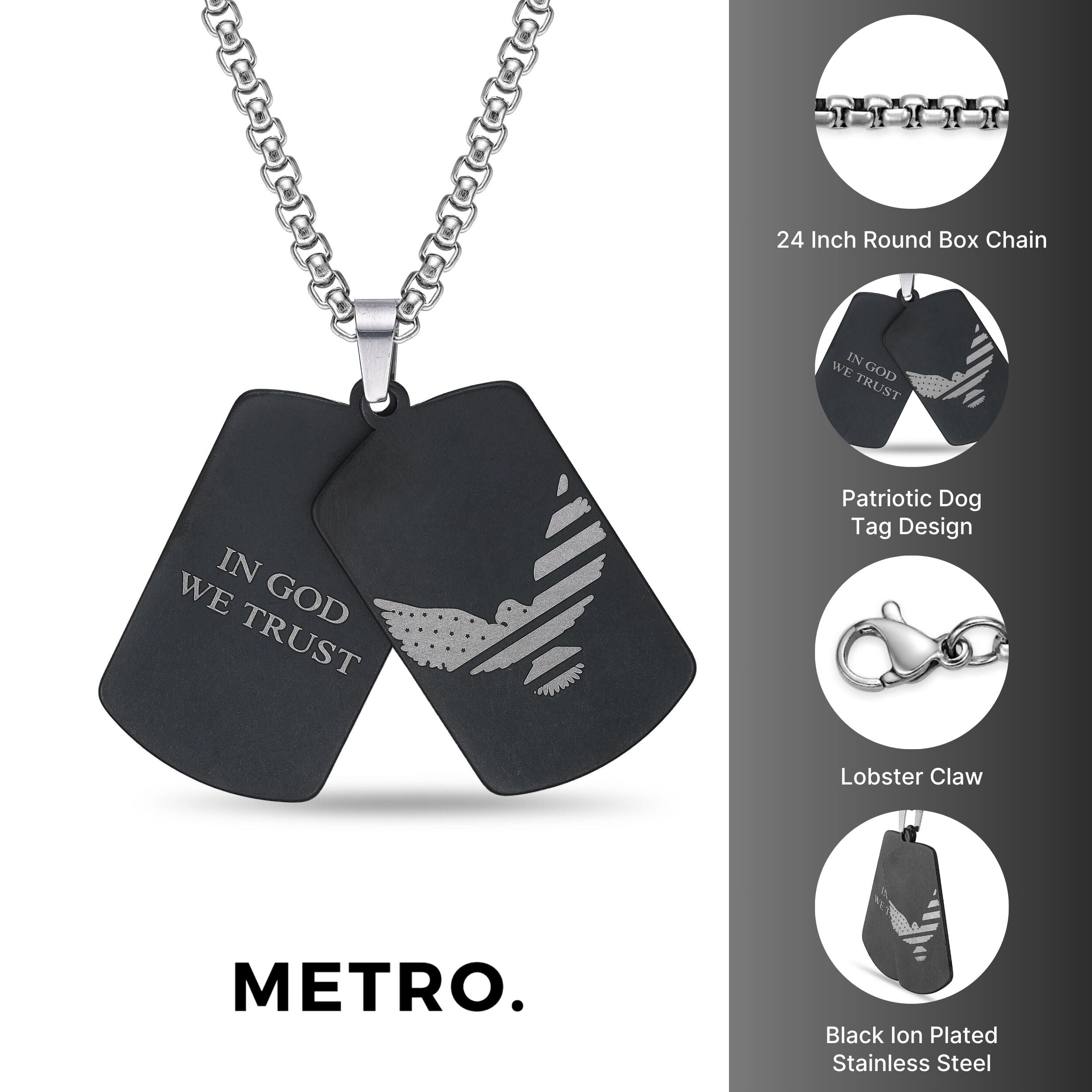 In God We Trust Eagle Dog Tag in Black Ion-Plated  Stainless Steel
