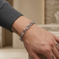 Black Spinel Paperclip Link Bracelet with Carabiner Hook in Sterling Silver, 8.5"
