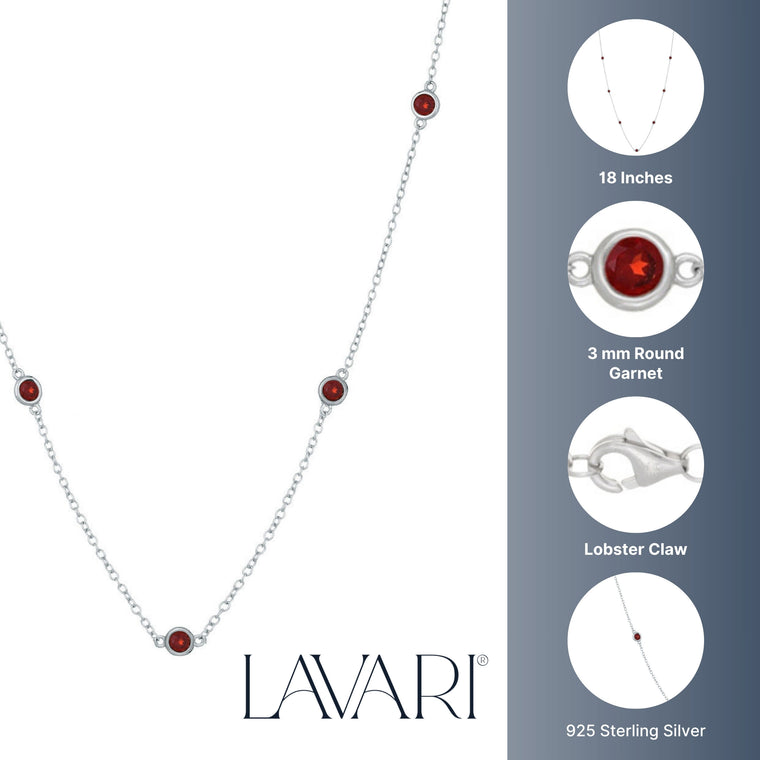 Birthstone Station Necklace in Sterling Silver