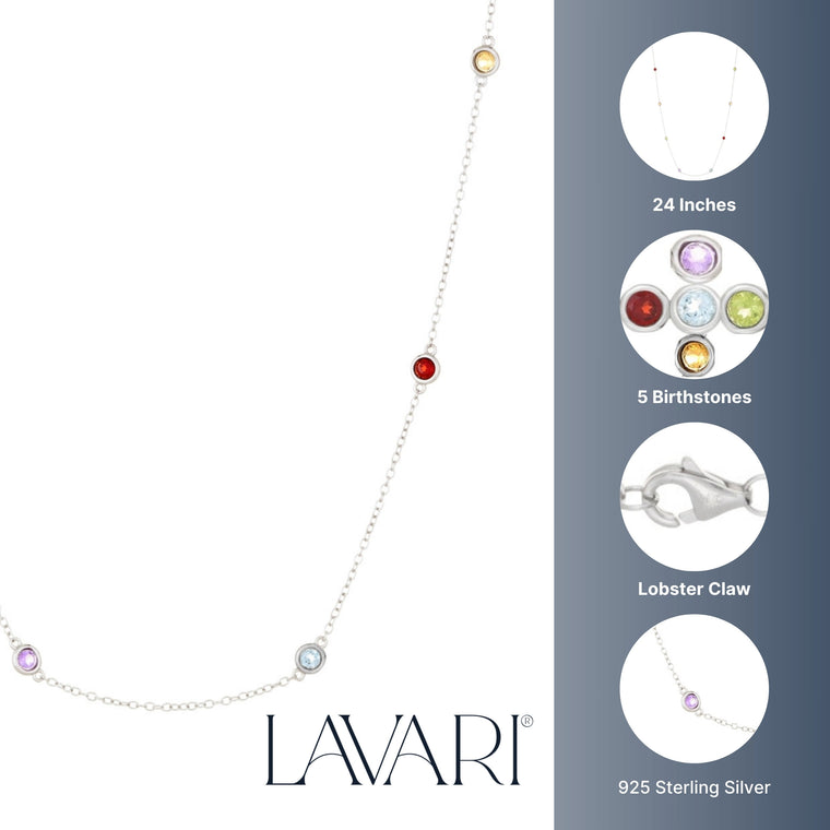 Birthstone Station Necklace in Sterling Silver