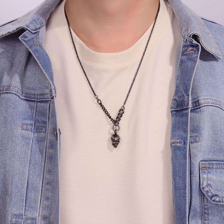 Skull Necklace in Antique Ion Plated Stainless Steel