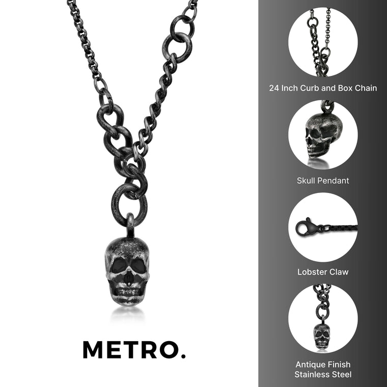 Skull Necklace in Antique Ion Plated Stainless Steel