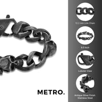 Skull Bracelet in Antique Black Finish Stainless Steel