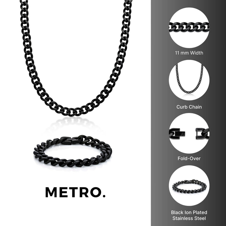 Thick Curb Chain Gift Set in Black Ion Plated Stainless Steel, 22"