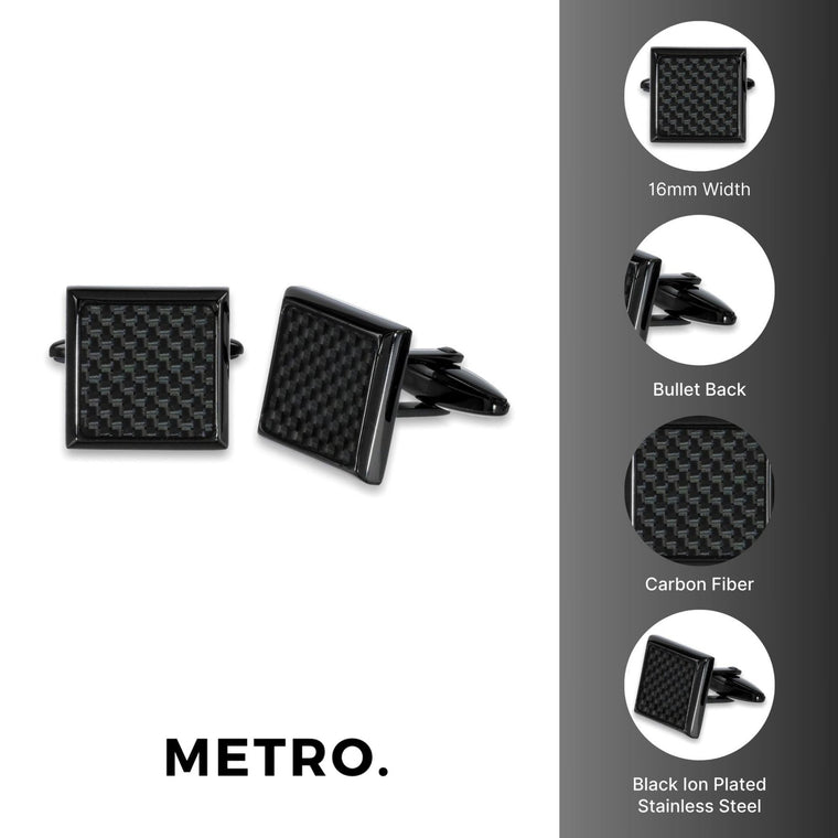 Carbon Fiber Square Cufflinks in Stainless Steel