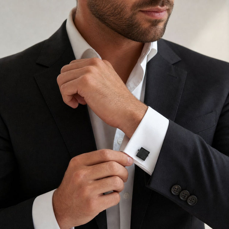 Carbon Fiber Square Cufflinks in Stainless Steel