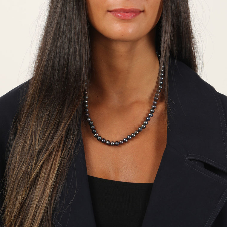 Black Pearl Necklace with Sterling Silver, 20"