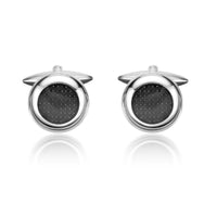 Carbon Fiber Round Cufflinks in Stainless Steel