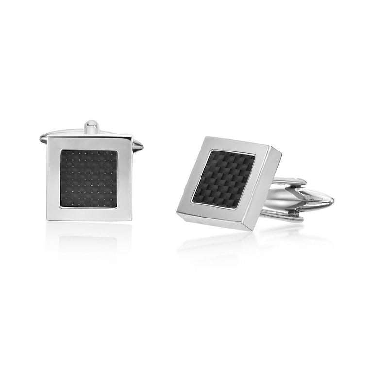 Carbon Fiber Square Cuff Links in Stainless Steel