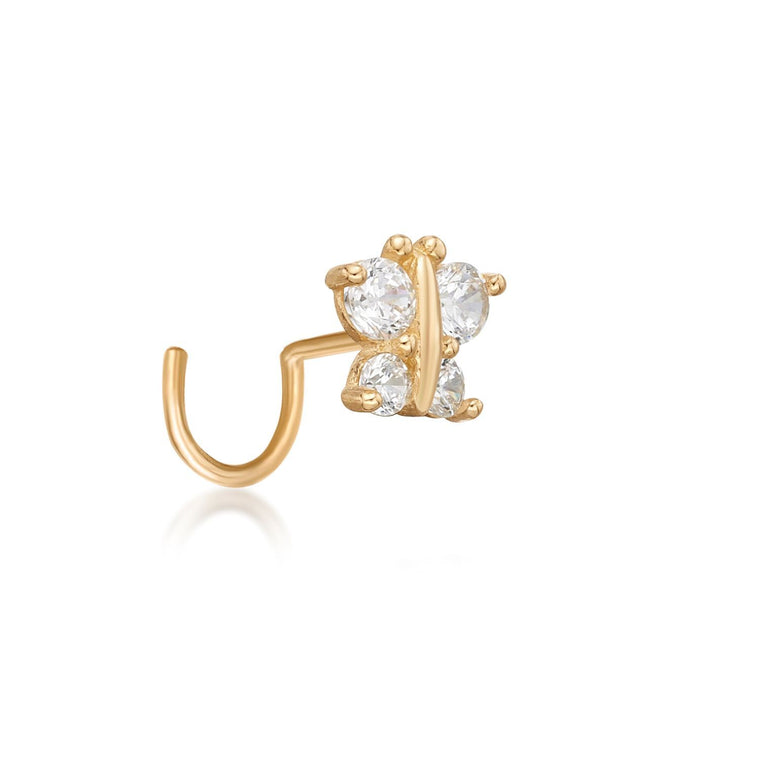 14K Gold Butterfly 0.10 Carat Lab Grown Diamond Nose Screw - 20G