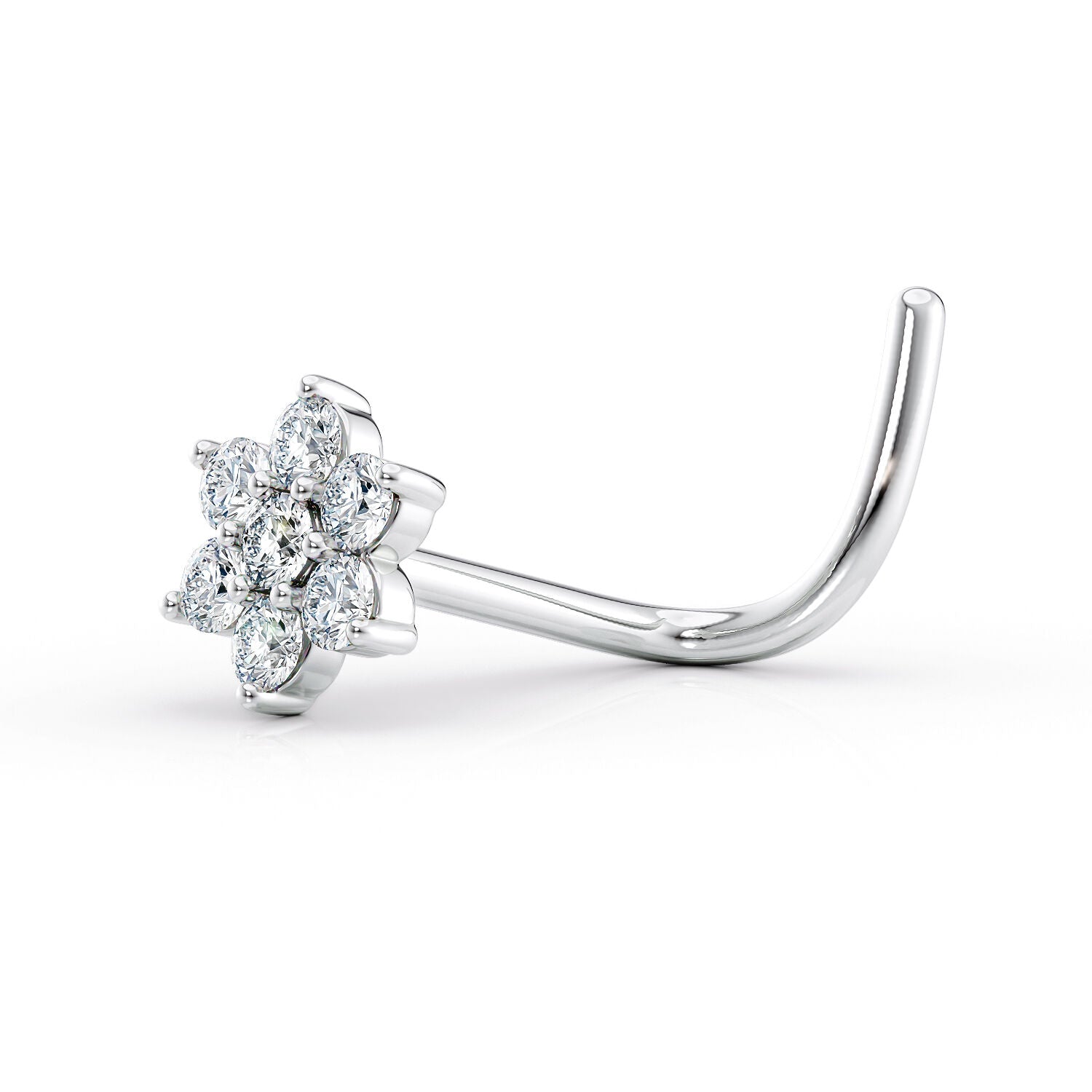 14K Gold Flower Screw Lab Grown Diamond Nose Ring - 20G