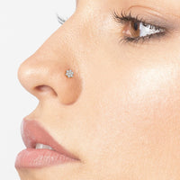 14K Gold Flower Screw Lab Grown Diamond Nose Ring - 20G