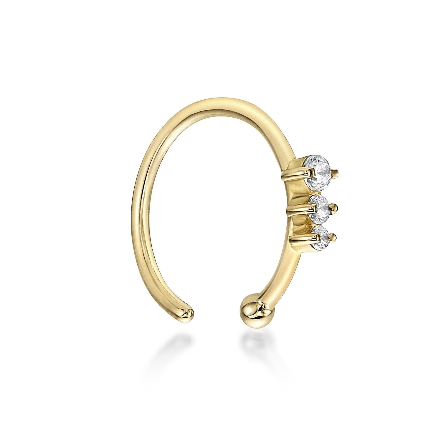 14K Gold Three-Stone 0.025 Carat Lab Grown Diamond Nose Hoop - 20G