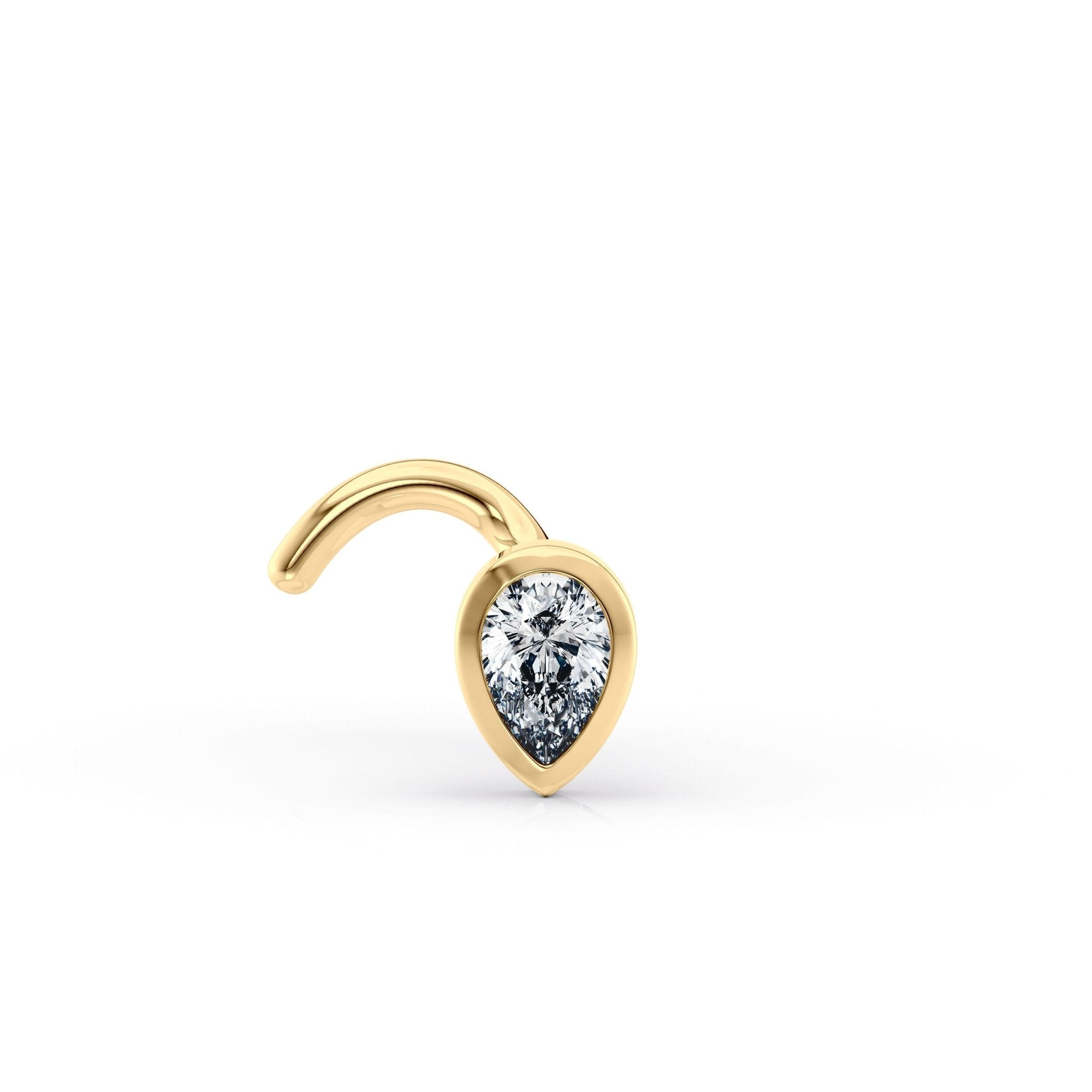 14K Teardrop Cubic Zircoia Curved Nose Ring - 20G